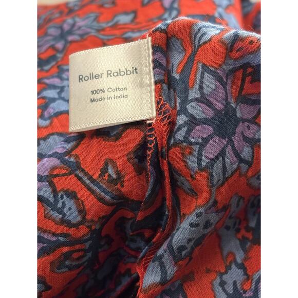 ROLLER RABBIT Red/Blue Floral Kurta Maxi KAFTAN/DRESS w/Tassels/Soutache Braid - Picture 3 of 8